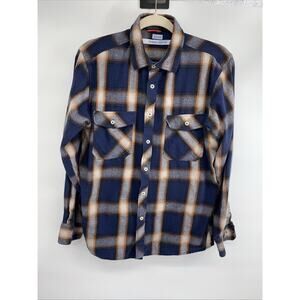 Robert Jessop Men’s Medium Flannel Shirt Blue Brown Plaid Rugged Outdoors City